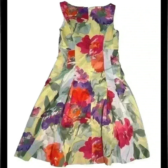 Ralph Lauren Yellow Floral Cotton Sateen Fit & Flare Party Vacation Dress Size 4 - Picture 2 of 4